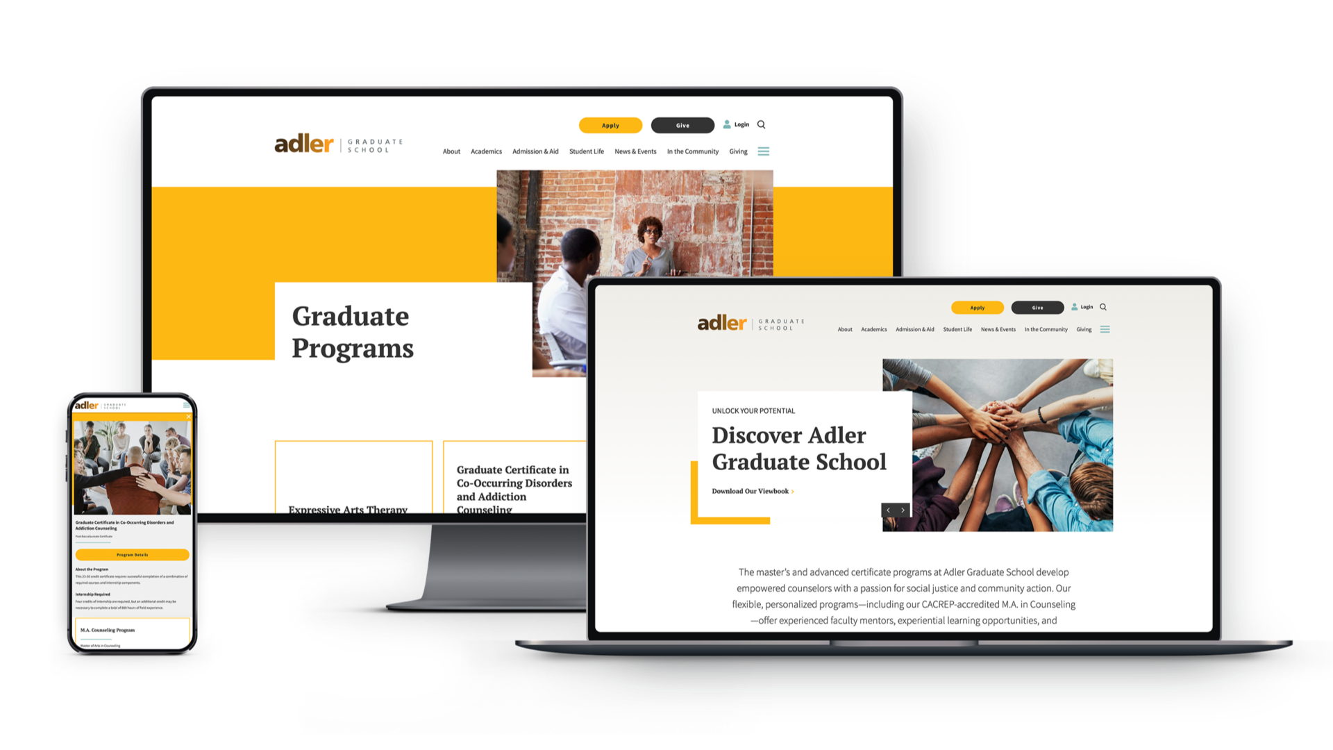 Adler Graduate School website mockup