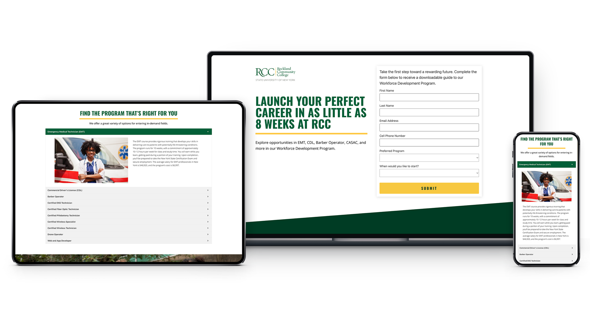 Rockland Community College Workforce landing page Mockup