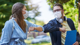 Two students with face masks